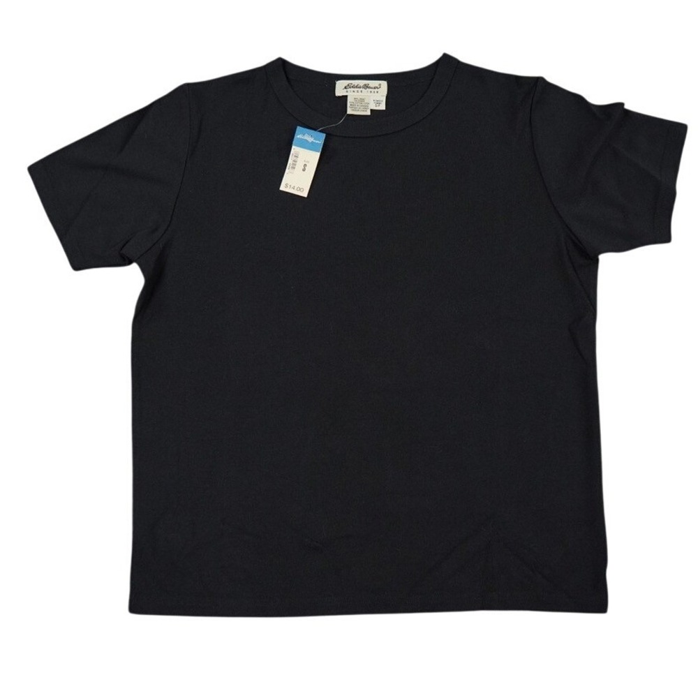 VTG Eddie Bauer Cotton Shirt Women Small Black Short Sleeve Cotton Made Canada